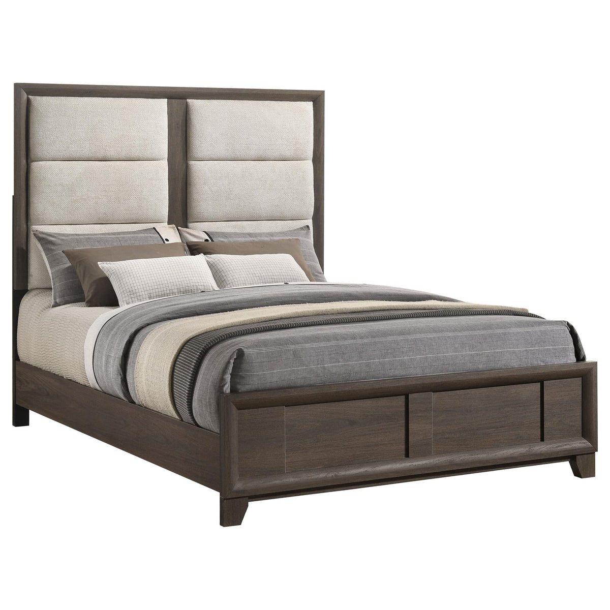 Farre Eastern King Upholstered Platform Panel Bed Dark Brown — product image 2
