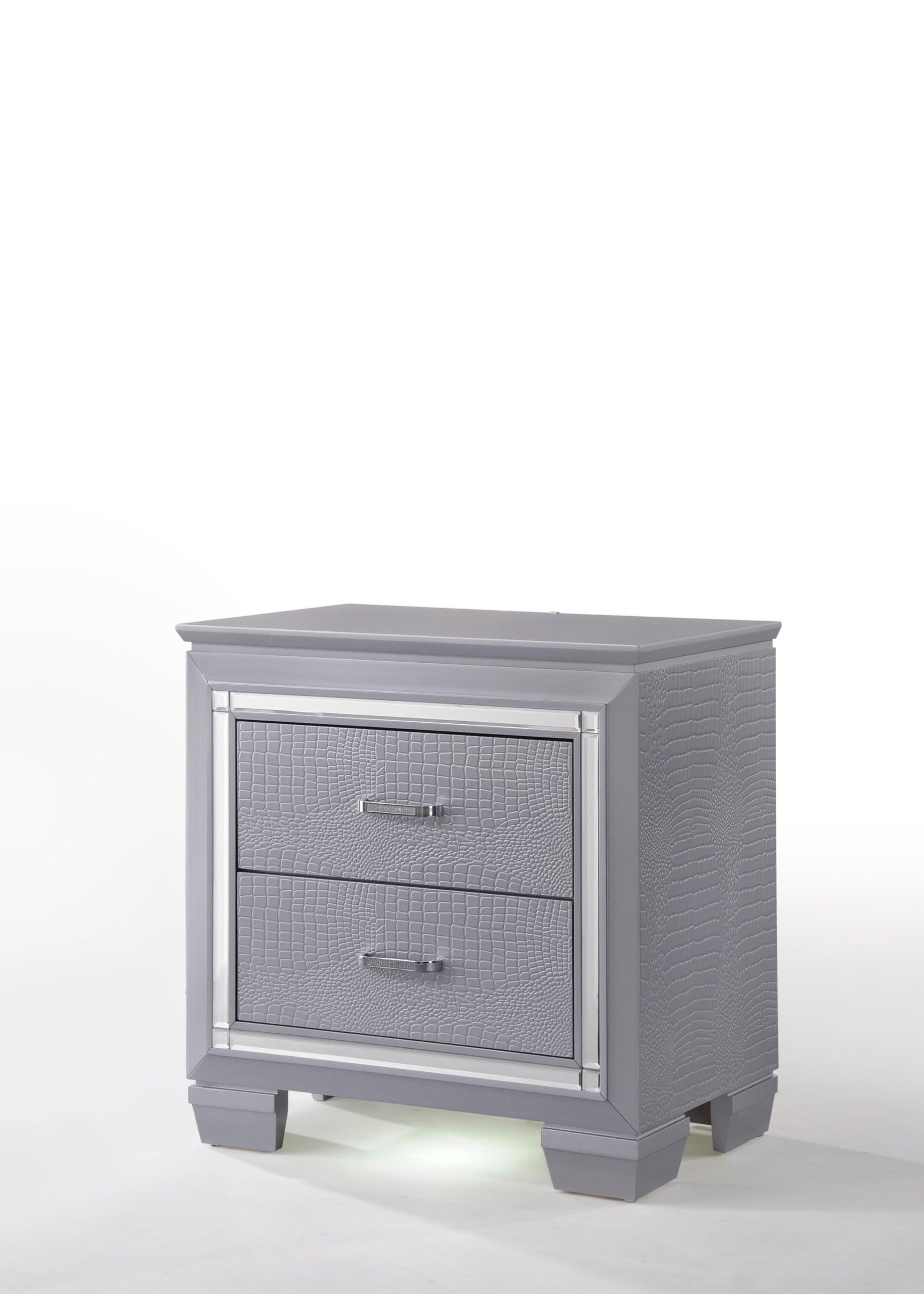 Lillian Chest Silver, Modern Faux Finish, Metal 5 Drawers - Ella Furniture