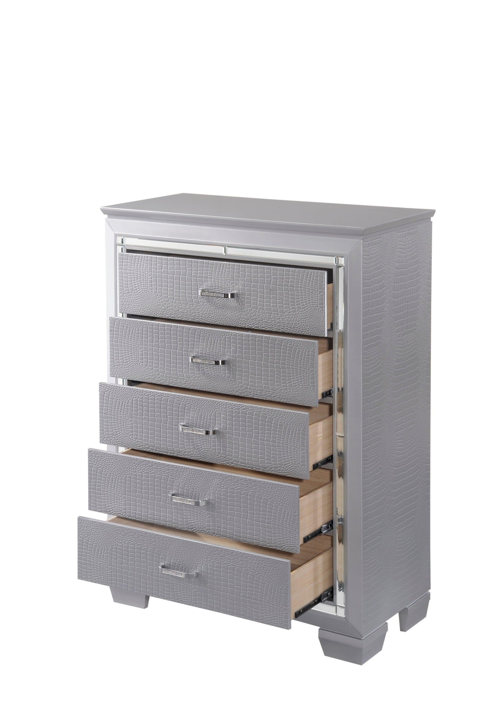 Lillian Night Stand Silver, Modern Wood, 2 Dovetail Drawers - Ella Furniture