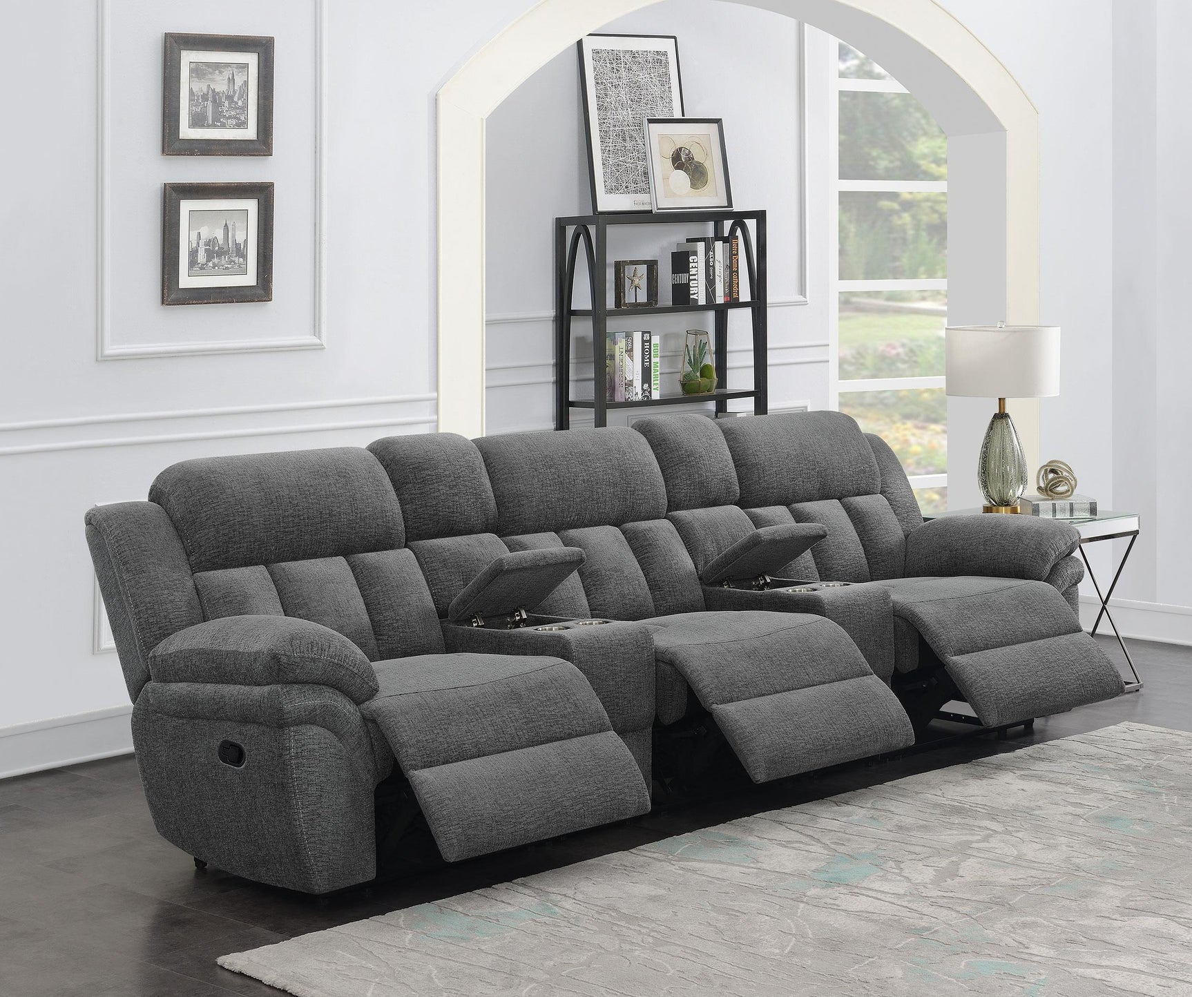 Bahrain 5-piece Upholstered Home Theater Seating Charcoal 609541T - Ella Furniture