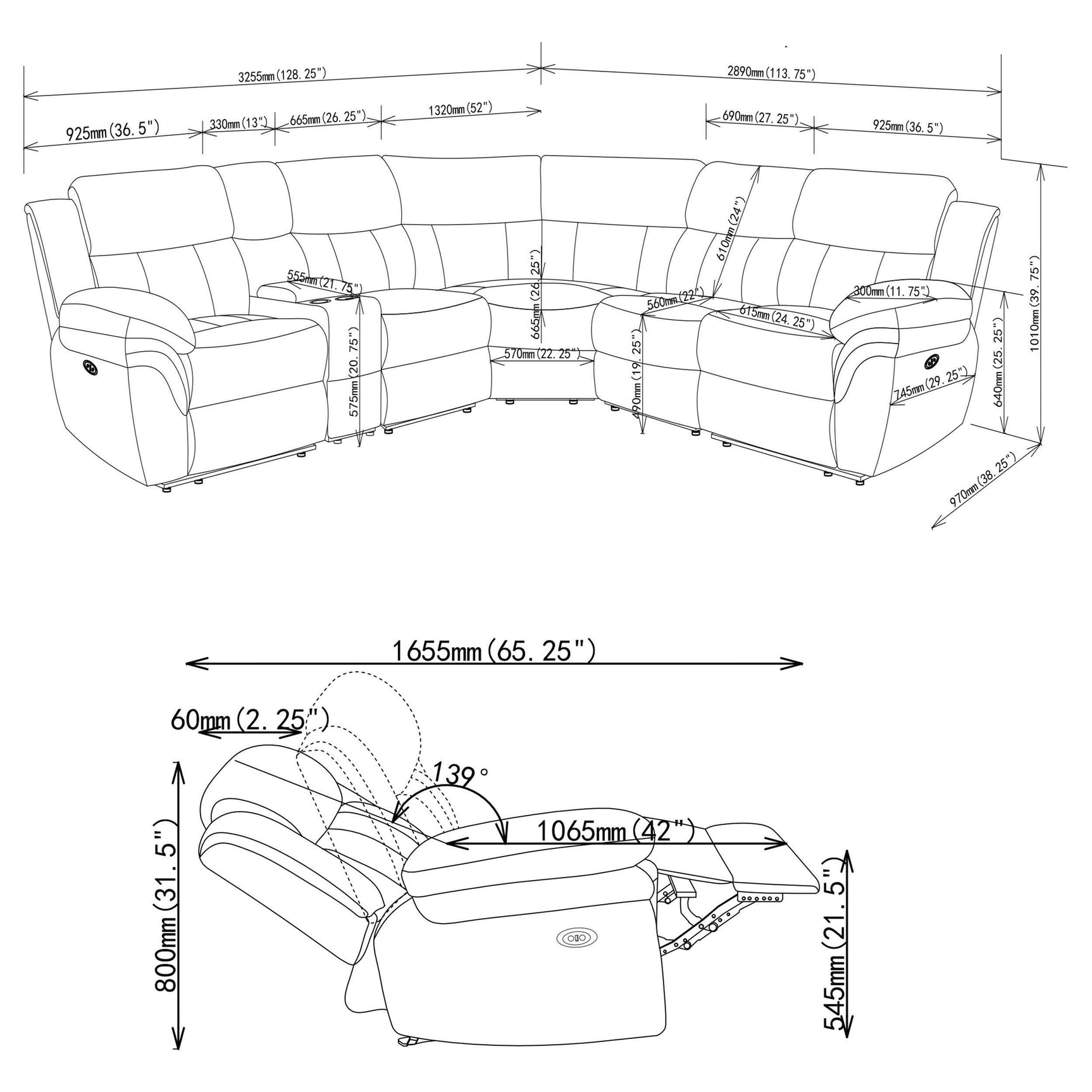 Bahrain 6-piece Modular Power Reclining Sectional Charcoal 609540P - Ella Furniture