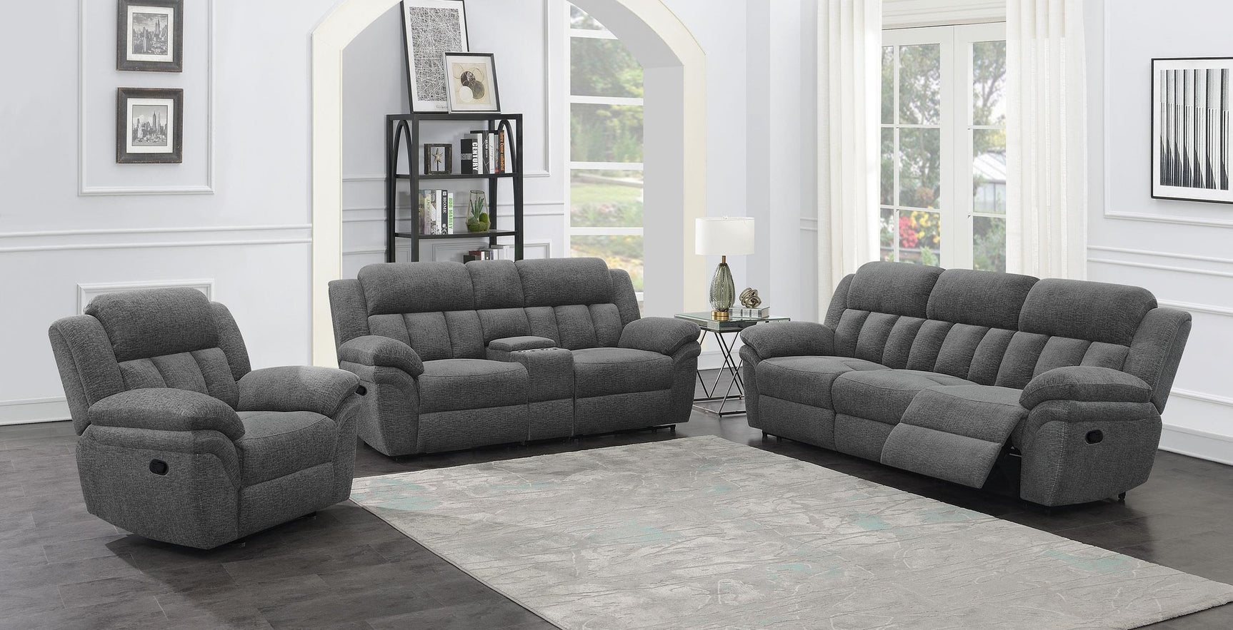 Bahrain Upholstered Motion Sofa Charcoal 609541 - Ella Furniture