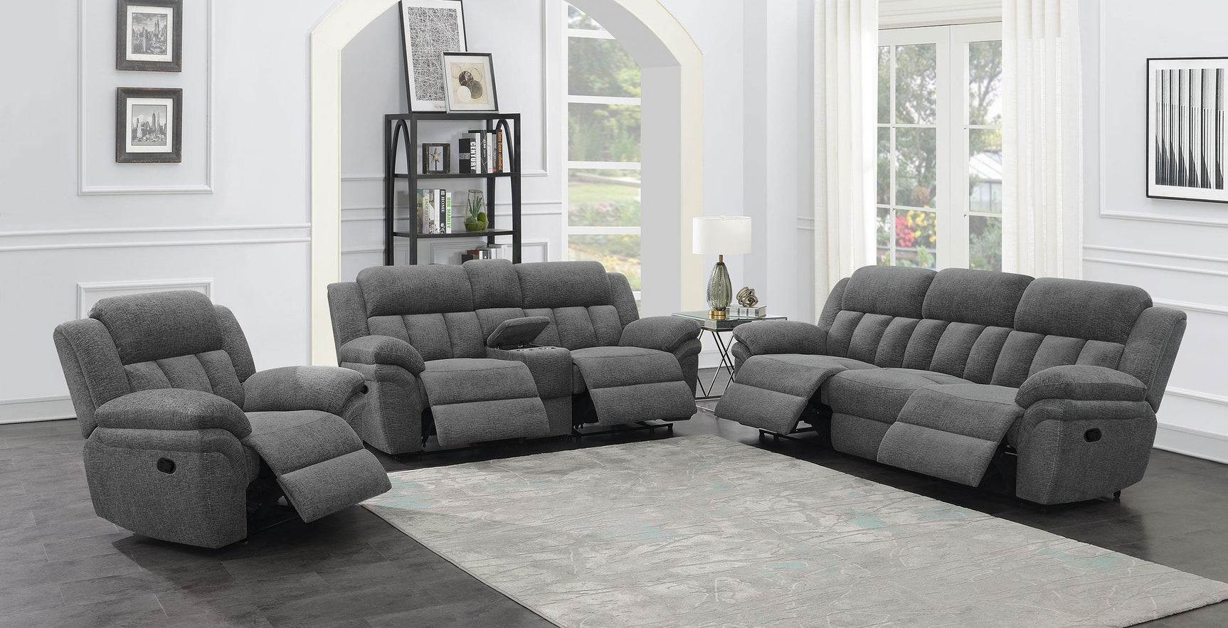 Bahrain Upholstered Motion Sofa Charcoal 609541 - Ella Furniture