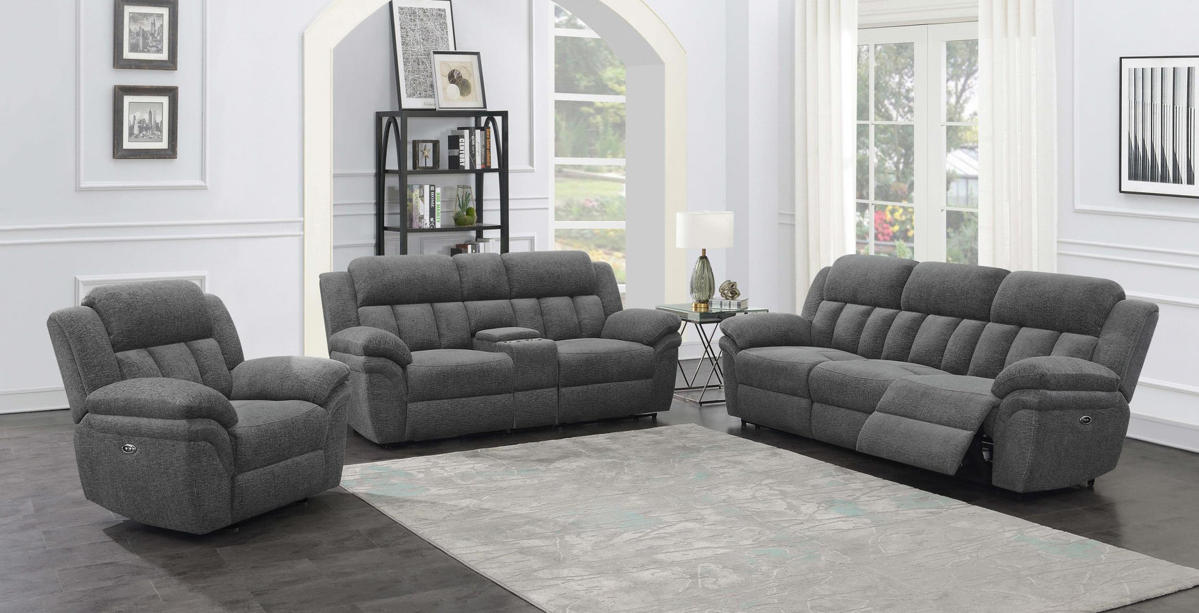 Bahrain Upholstered Power Sofa Charcoal 609541P - Ella Furniture