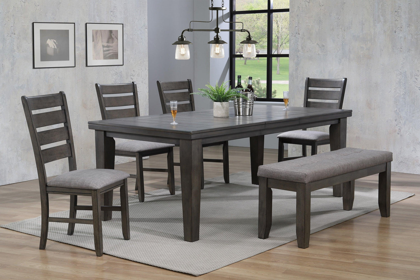 Bardstown Gray Modern Traditional Wood Fabric Seat Rectangular Dining Room Set - Ella Furniture