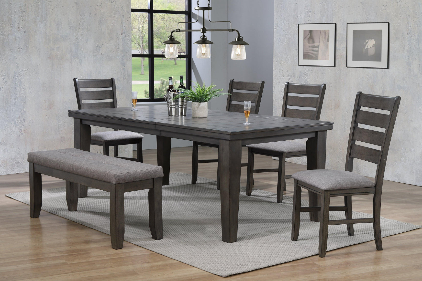 Bardstown Gray Modern Traditional Wood Fabric Seat Rectangular Dining Room Set - Ella Furniture