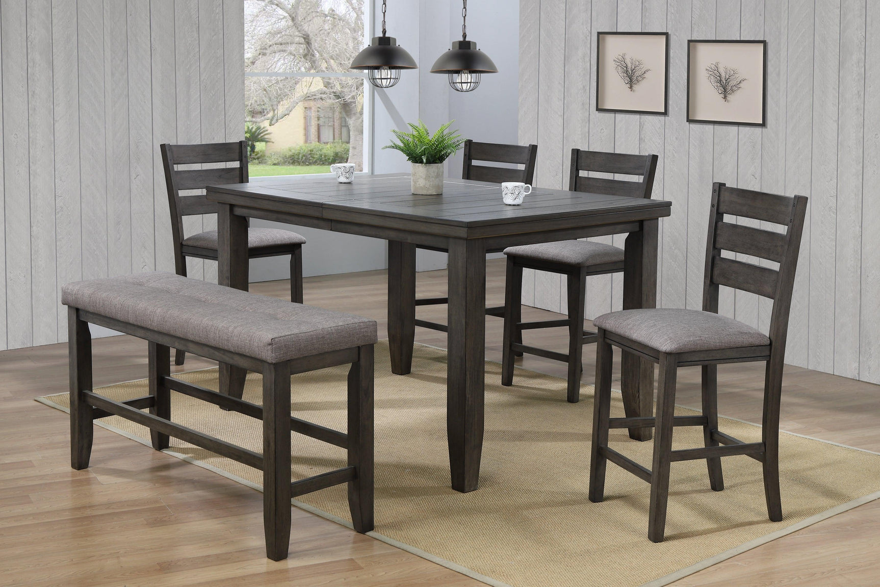 Bardstown Gray Modern Traditional Wood Rectangular Counter Height Dining Room Set - Ella Furniture