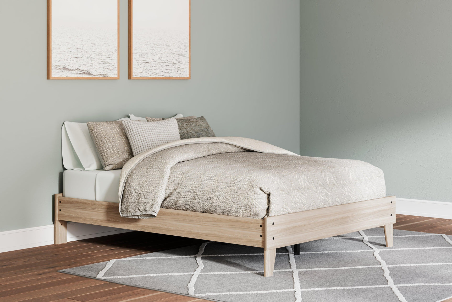 Battelle Tan Full Platform Bed - Ella Furniture