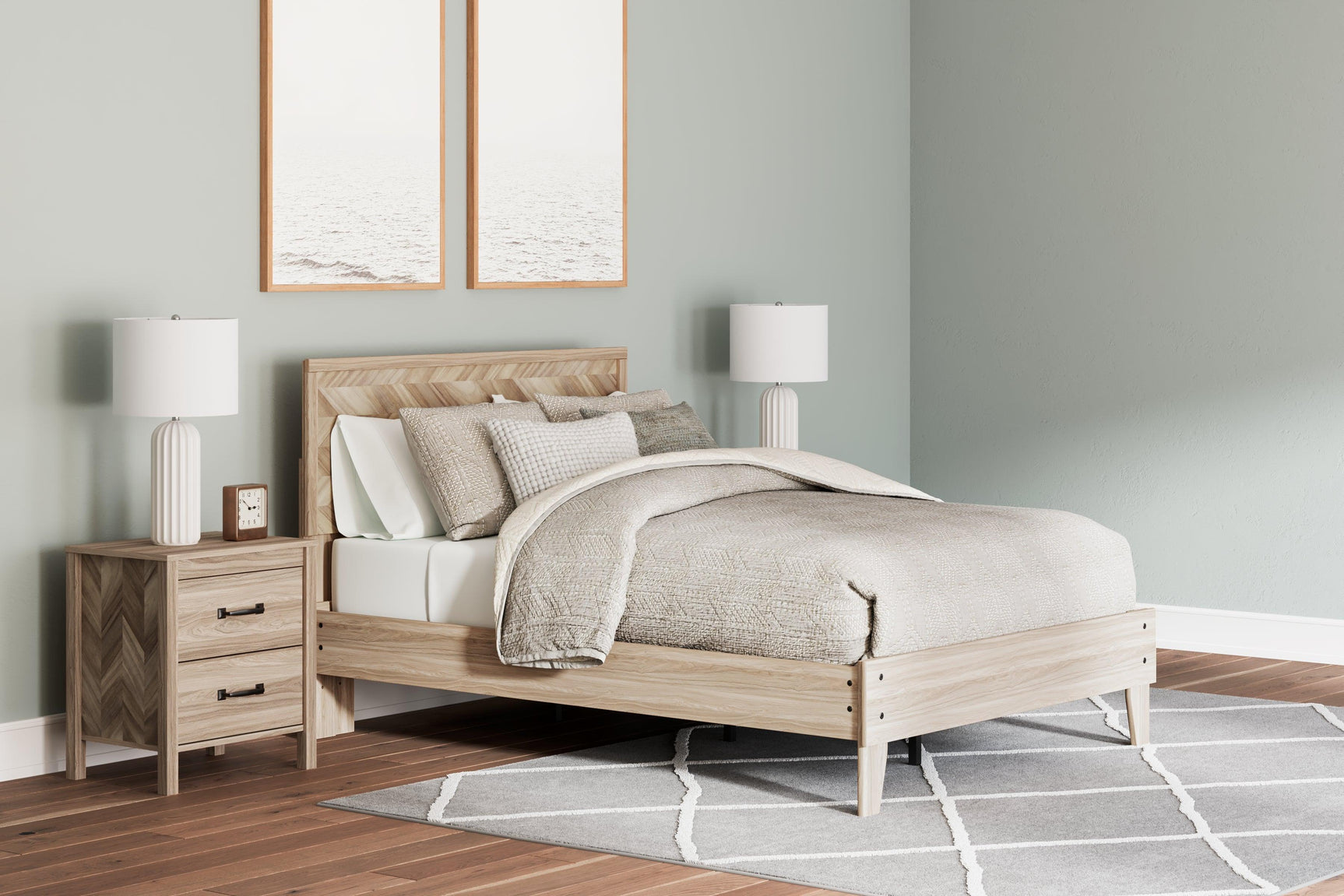 Battelle Tan Queen Panel Platform Bed - Ella Furniture