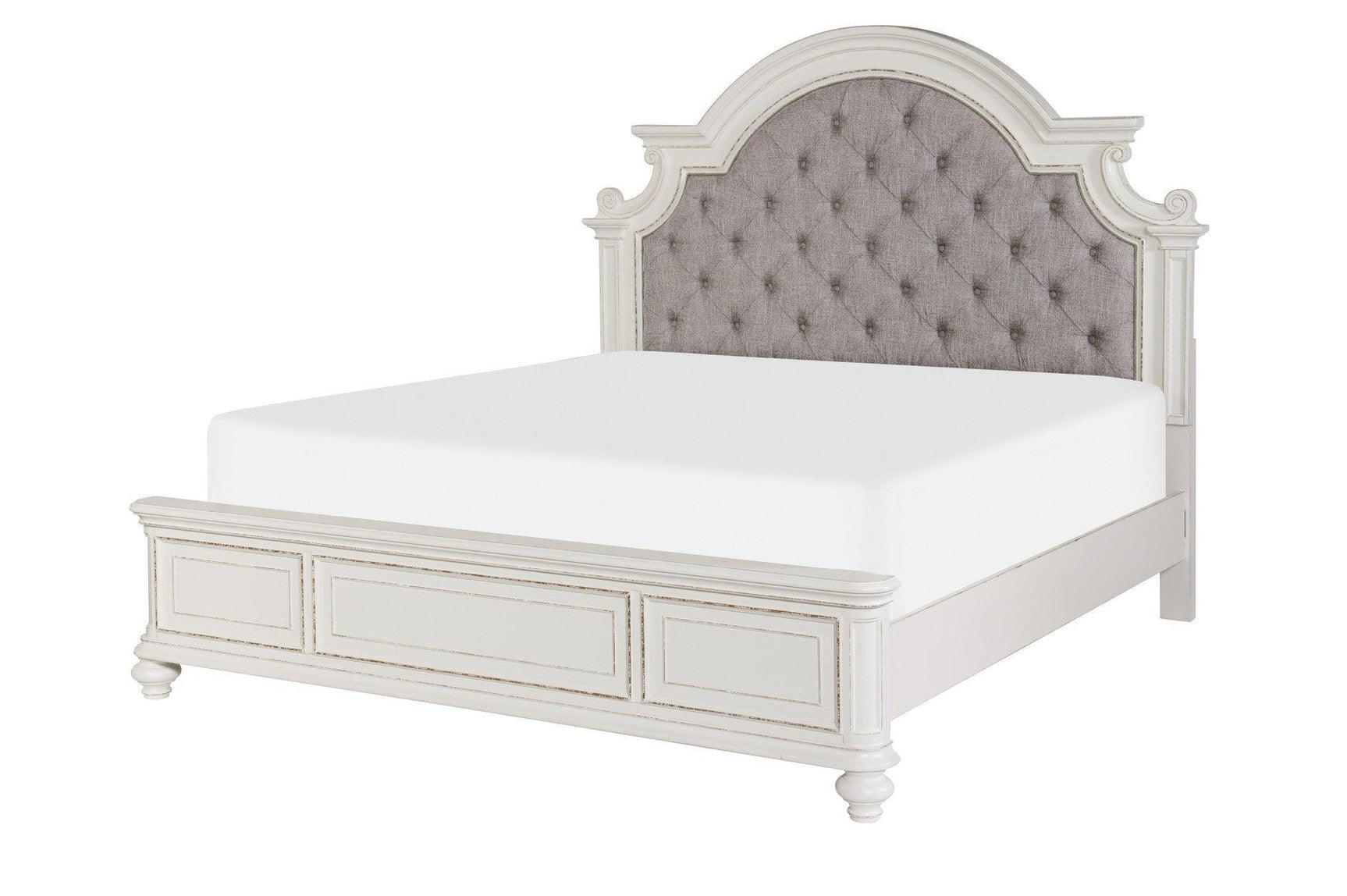 Baylesford Antique White Contemporary Solid Wood Fabric Upholstered Tufted Panel Bedroom Set - Ella Furniture