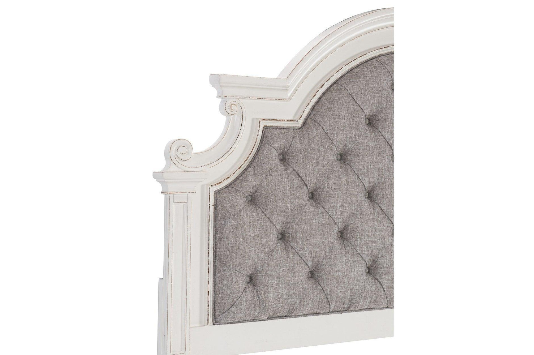 Baylesford Antique White Contemporary Solid Wood Fabric Upholstered Tufted Panel Bedroom Set - Ella Furniture