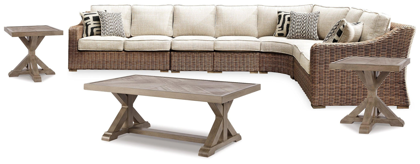 Beachcroft Beige 5-Piece Outdoor Sectional With Coffee Table And 2 End Tables - Ella Furniture