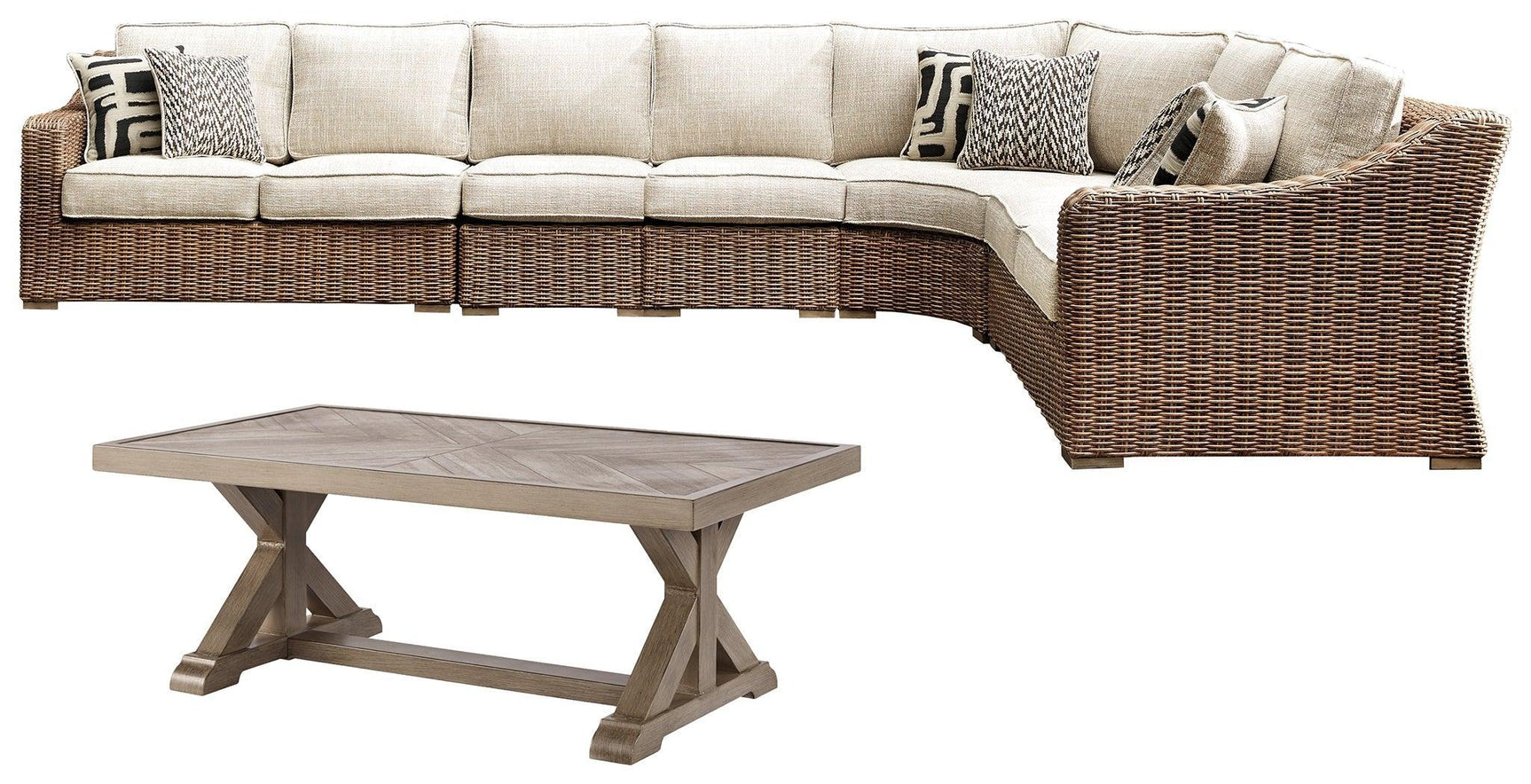 Beachcroft Beige 5-Piece Outdoor Sectional With Coffee Table - Ella Furniture