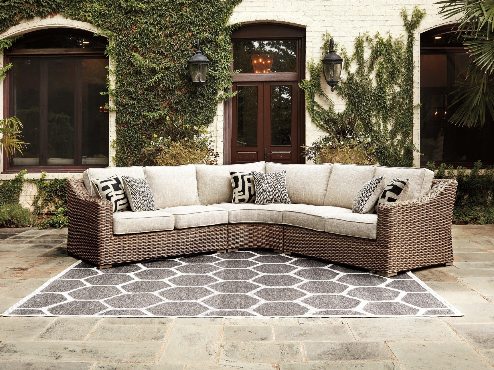 Beachcroft Beige 5-Piece Outdoor Sectional With Coffee Table - Ella Furniture