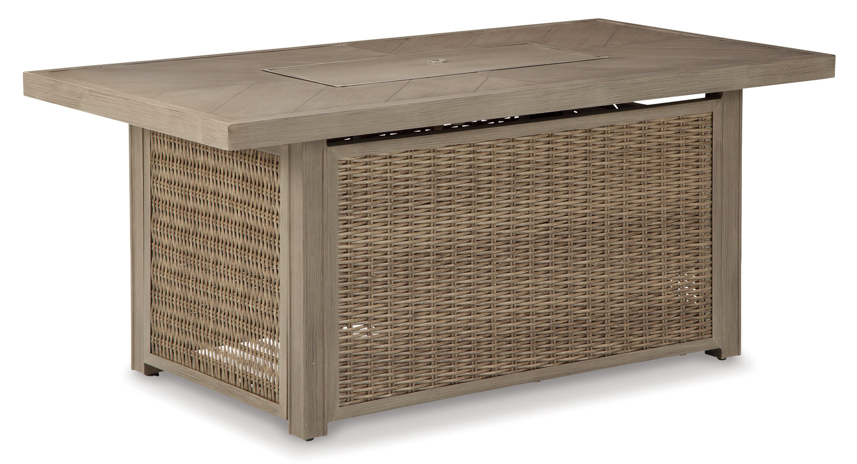 Beachcroft Beige Outdoor Sofa And 2 Lounge Chairs With Fire Pit Table - Ella Furniture