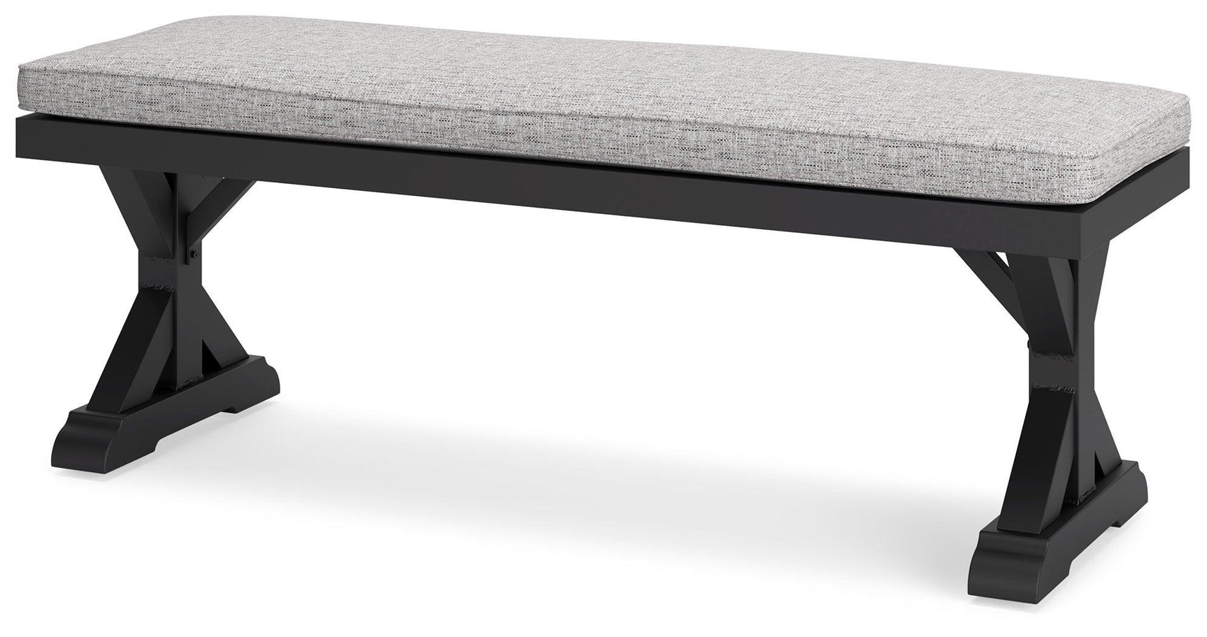 Beachcroft Black/light Gray Outdoor Bench With Cushion - Ella Furniture
