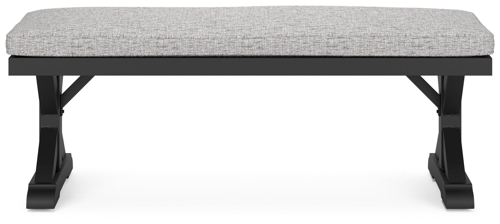 Beachcroft Black/light Gray Outdoor Bench With Cushion - Ella Furniture