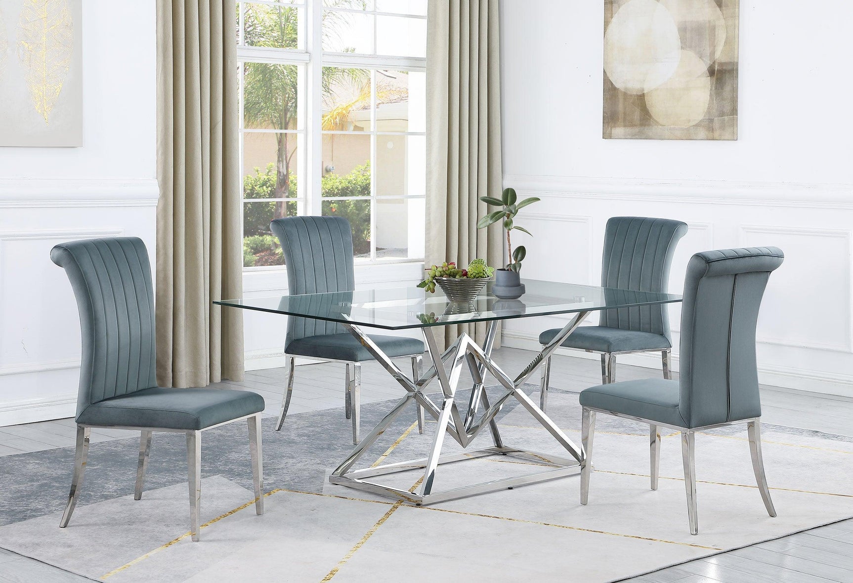 Beaufort Chrome Rectangular Dining Room Set - Ella Furniture