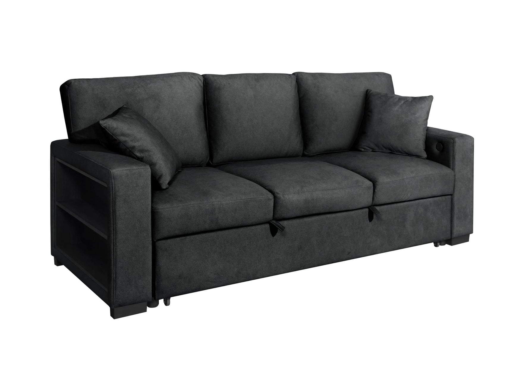 Bexley Black Premium Fabric Sofa and Loveseat Set with Bookcase Arms and USB Ports view 5