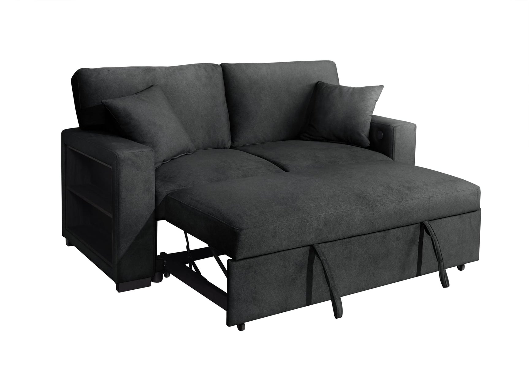 Bexley Black Premium Fabric Sofa and Loveseat Set with Bookcase Arms and USB Ports view 7