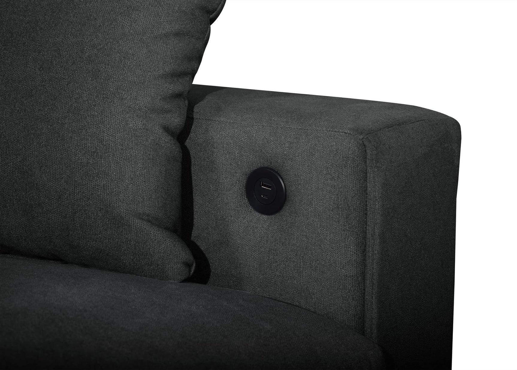 Bexley Black Premium Fabric Sofa and Loveseat Set with Bookcase Arms and USB Ports view 10
