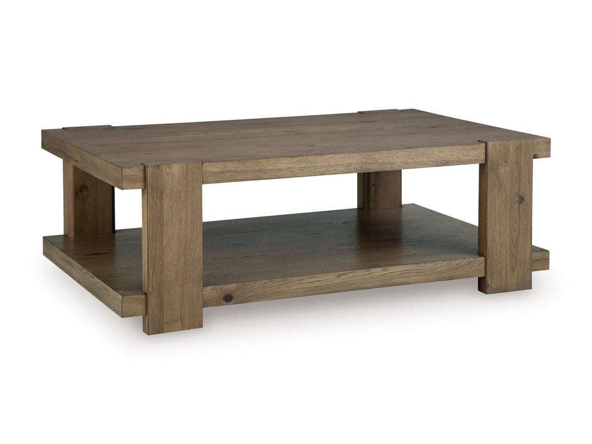 Natural Oak Finish Coffee Table Set with Open Shelves — product image 2