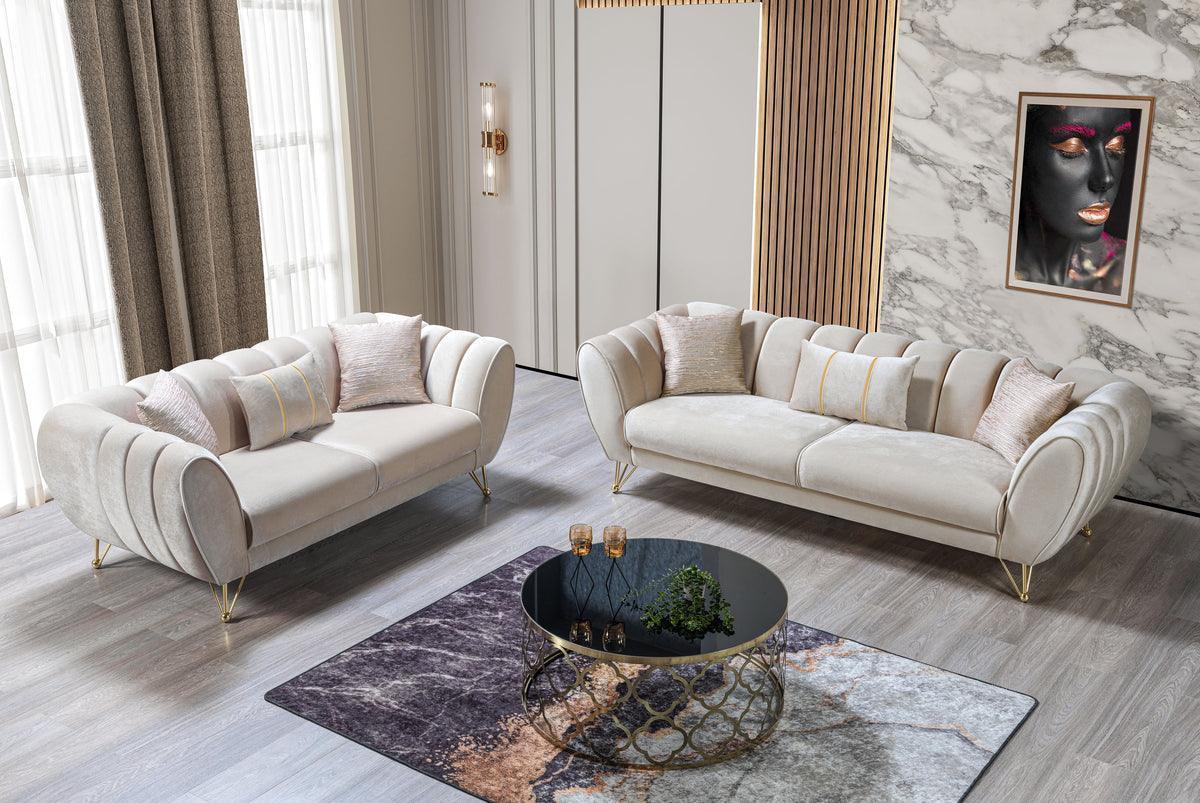 Bianka Ivory Velvet Sofa & Loveseat - Ella Furniture