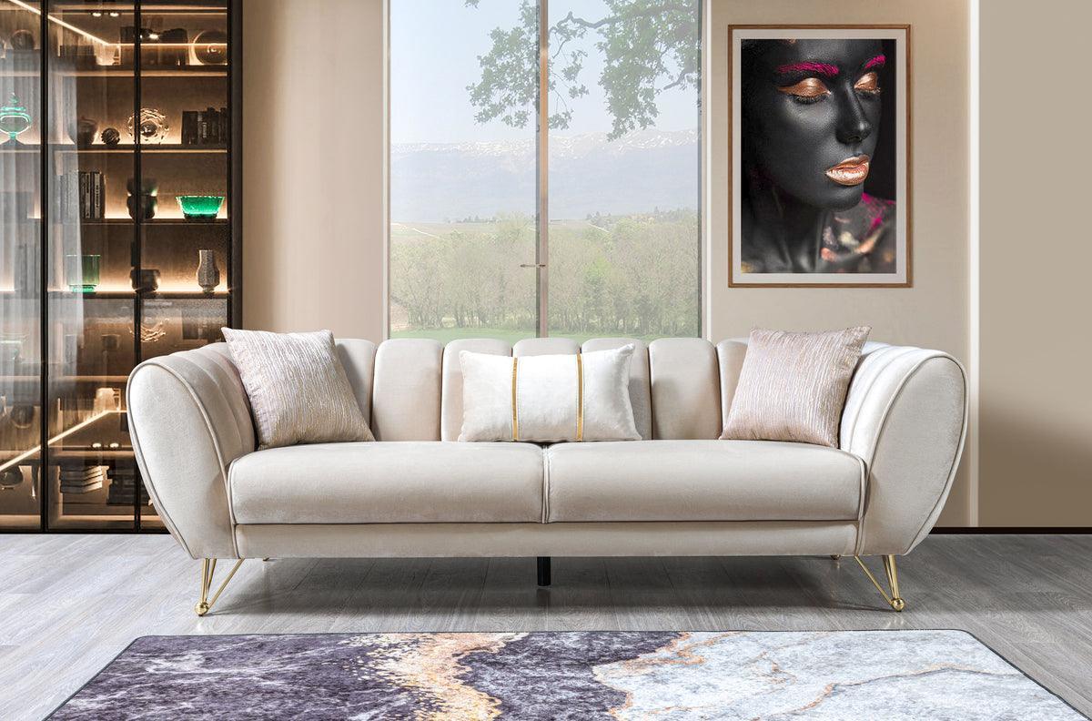 Bianka Ivory Velvet Sofa & Loveseat - Ella Furniture