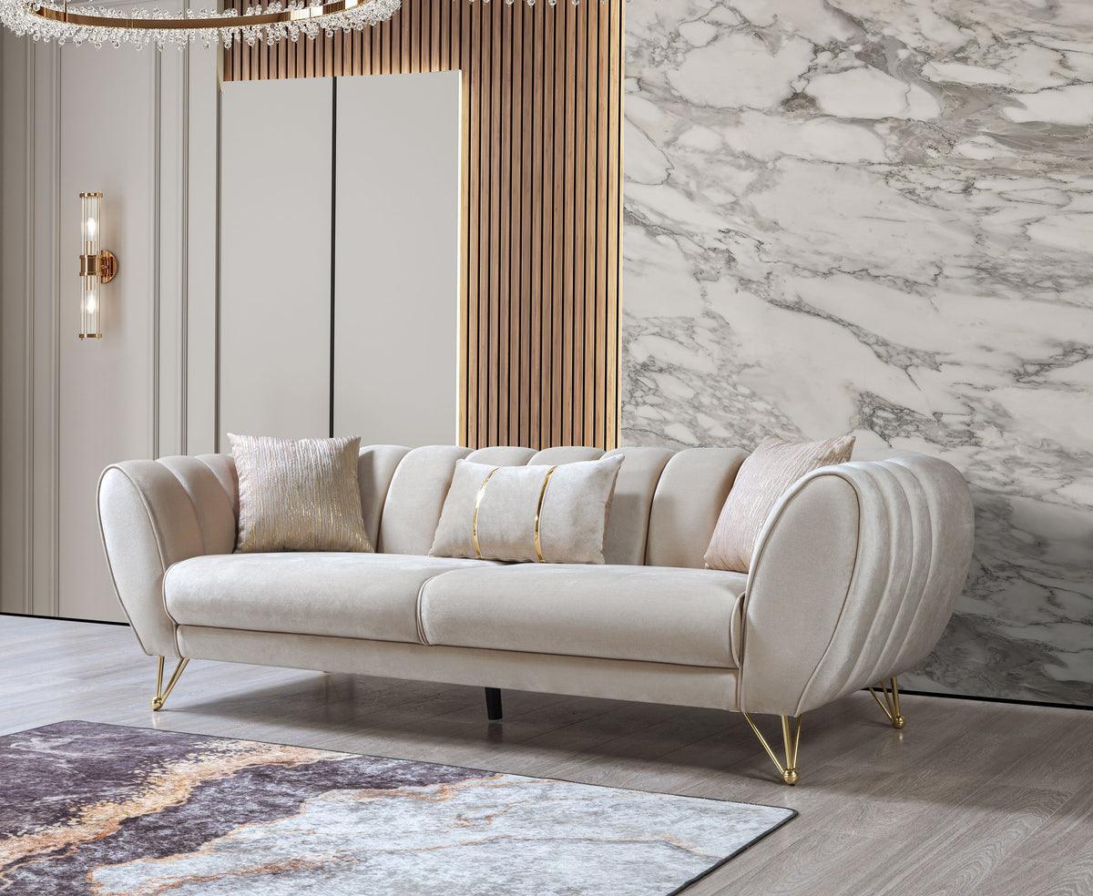 Bianka Ivory Velvet Sofa & Loveseat - Ella Furniture