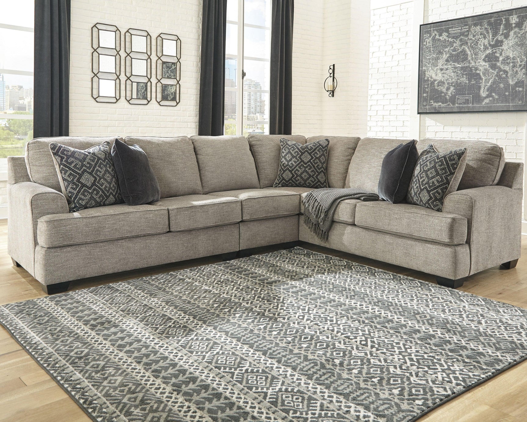 Bovarian Stone 3-Piece Sectional With Ottoman - Ella Furniture