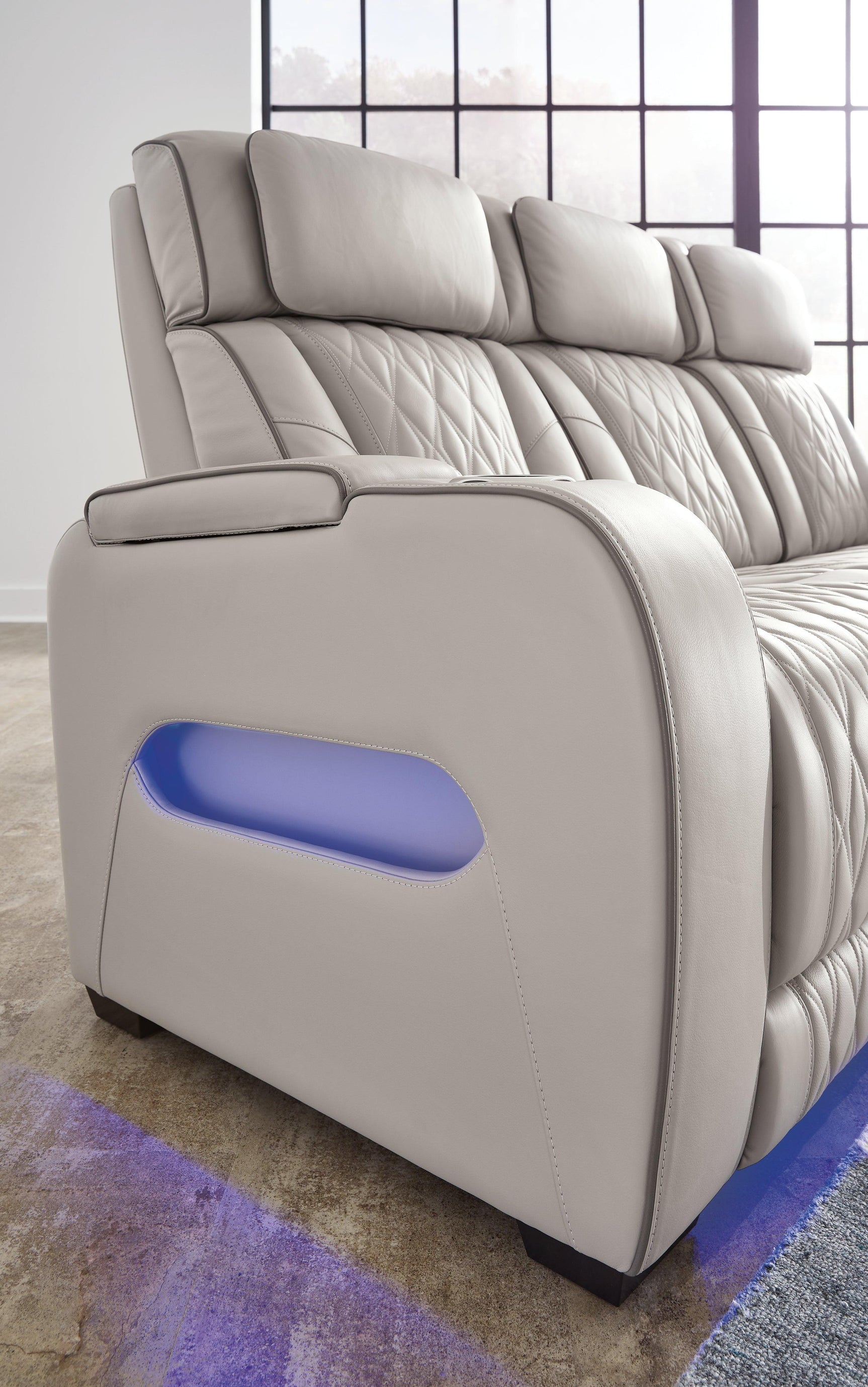 Boyington Gray Leather Power Reclining Sofa - Ella Furniture