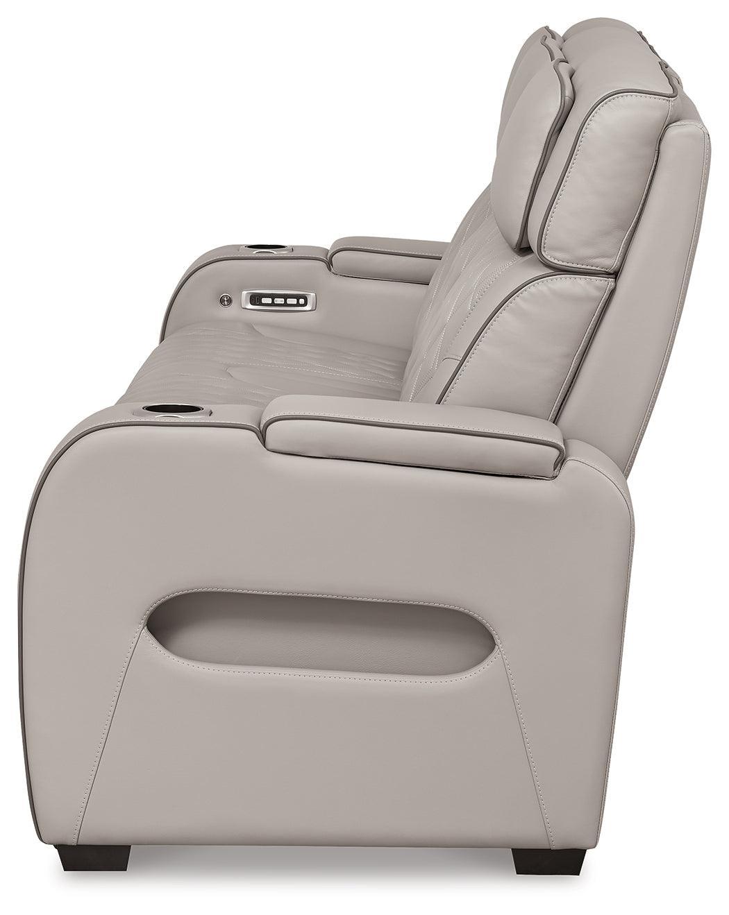 Boyington Gray Leather Power Reclining Sofa - Ella Furniture