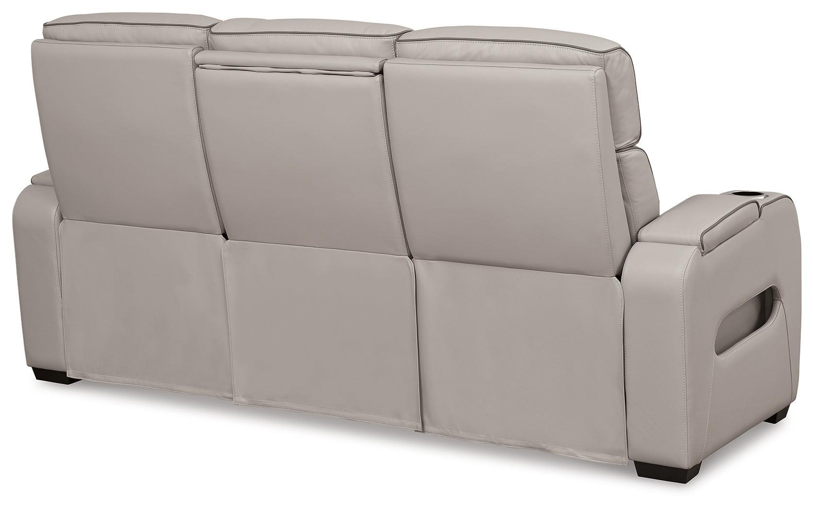 Boyington Gray Leather Power Reclining Sofa - Ella Furniture