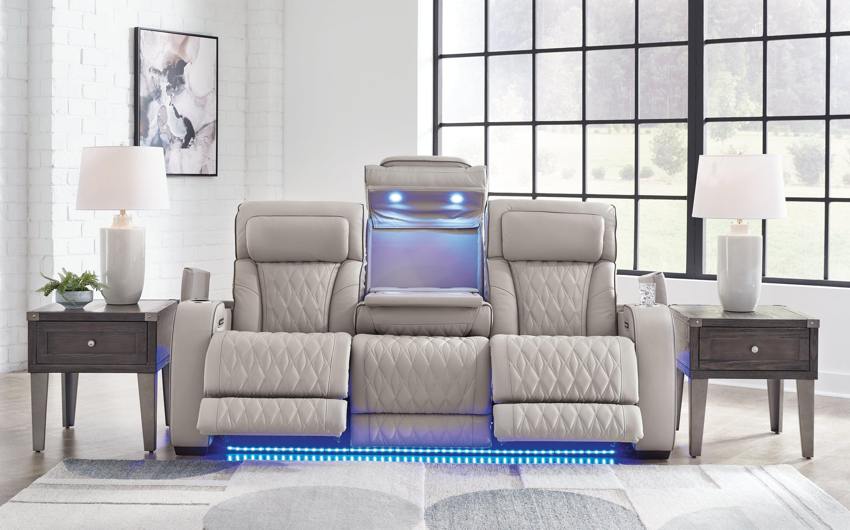 Boyington Gray Leather Power Reclining Sofa - Ella Furniture