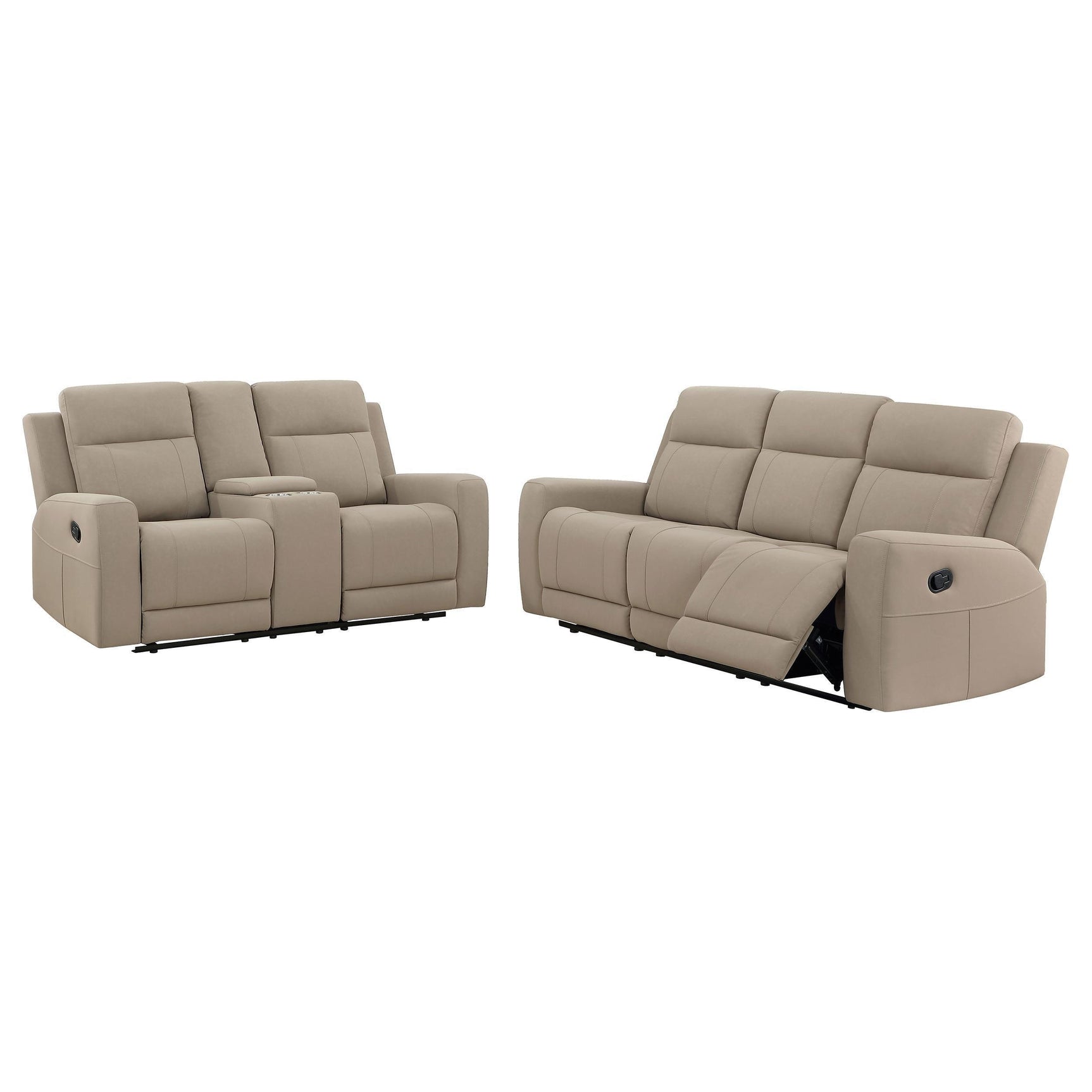 Brentwood 2-piece Upholstered Reclining Sofa Set Taupe 610281-S2 - Ella Furniture