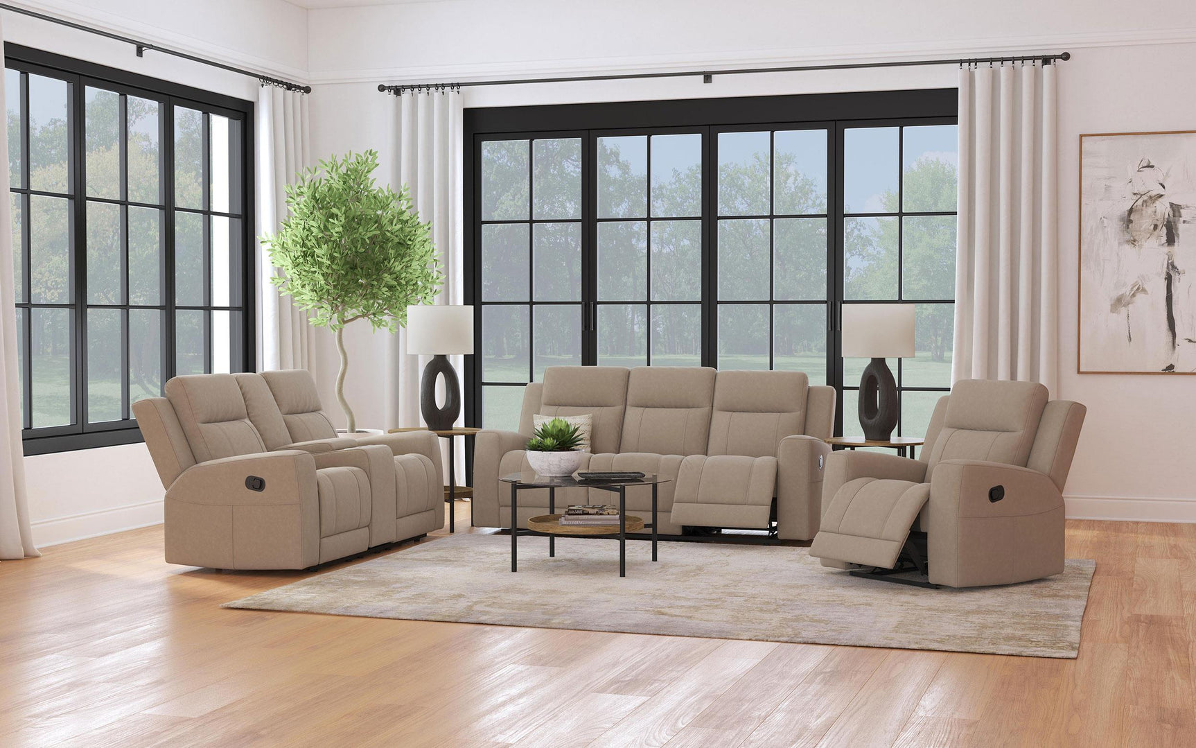 Brentwood 3-piece Upholstered Reclining Sofa Set Taupe 610281-S3 - Ella Furniture