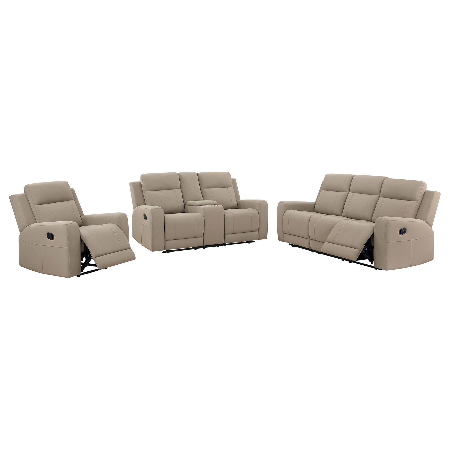 Brentwood 3-piece Upholstered Reclining Sofa Set Taupe 610281-S3 - Ella Furniture