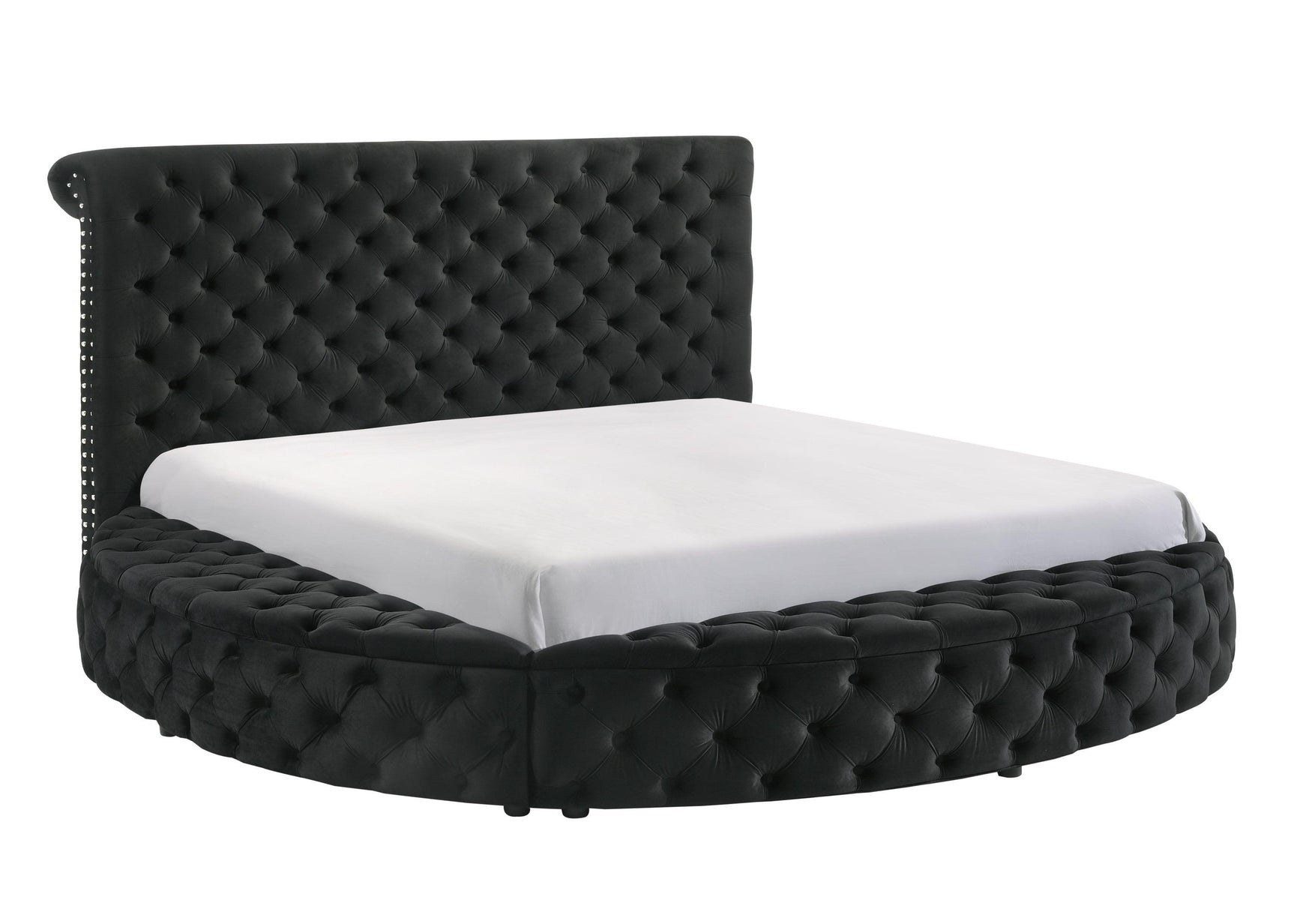 Brigitte Black Modern Solid Wood Velvet Upholstered Tufted Storage Queen Bed - Ella Furniture