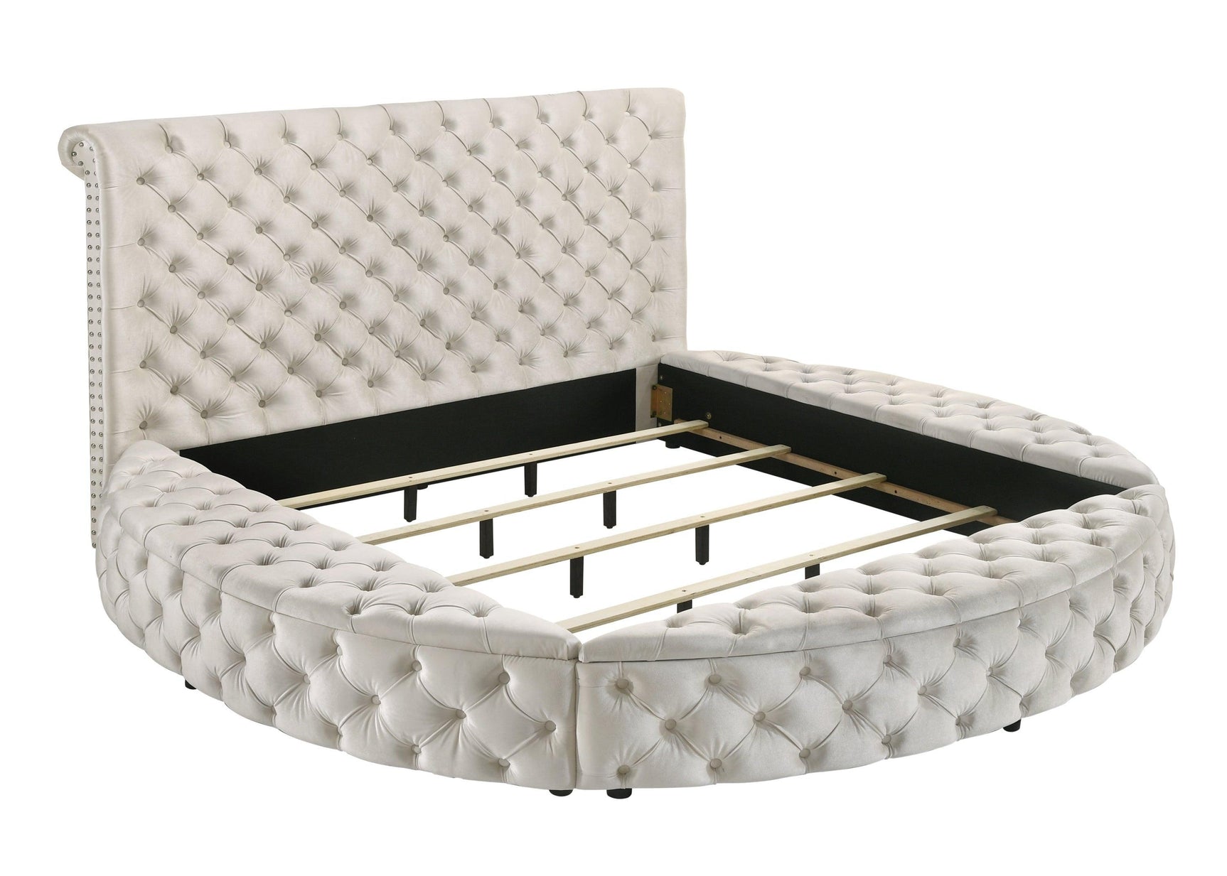 Brigitte Ivory Modern Solid Wood Velvet Upholstered Tufted Storage King Bed - Ella Furniture