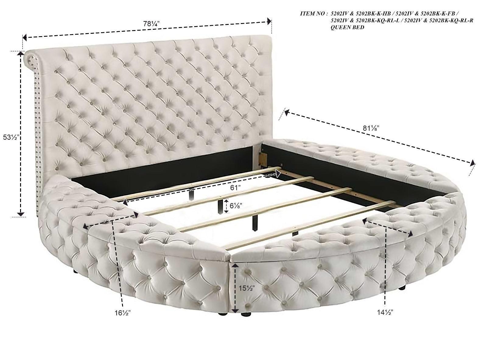 Brigitte Ivory Modern Solid Wood Velvet Upholstered Tufted Storage King Bed - Ella Furniture