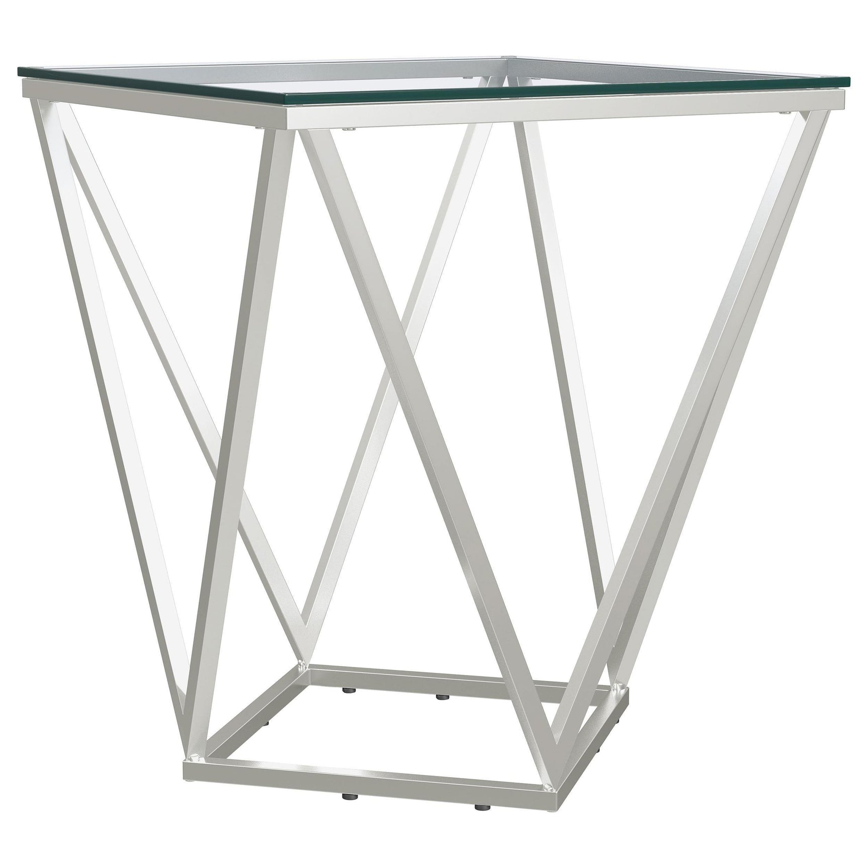 Brittania Square Glass Top Geometric End Table Nickel 709737 - Ella Furniture