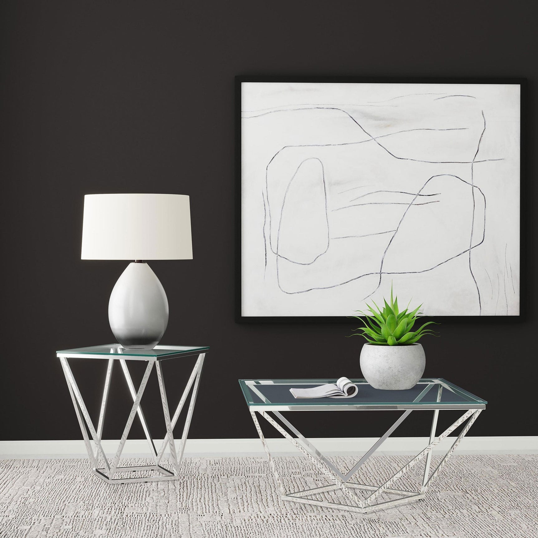 Brittania Square Glass Top Geometric End Table Nickel 709737 - Ella Furniture