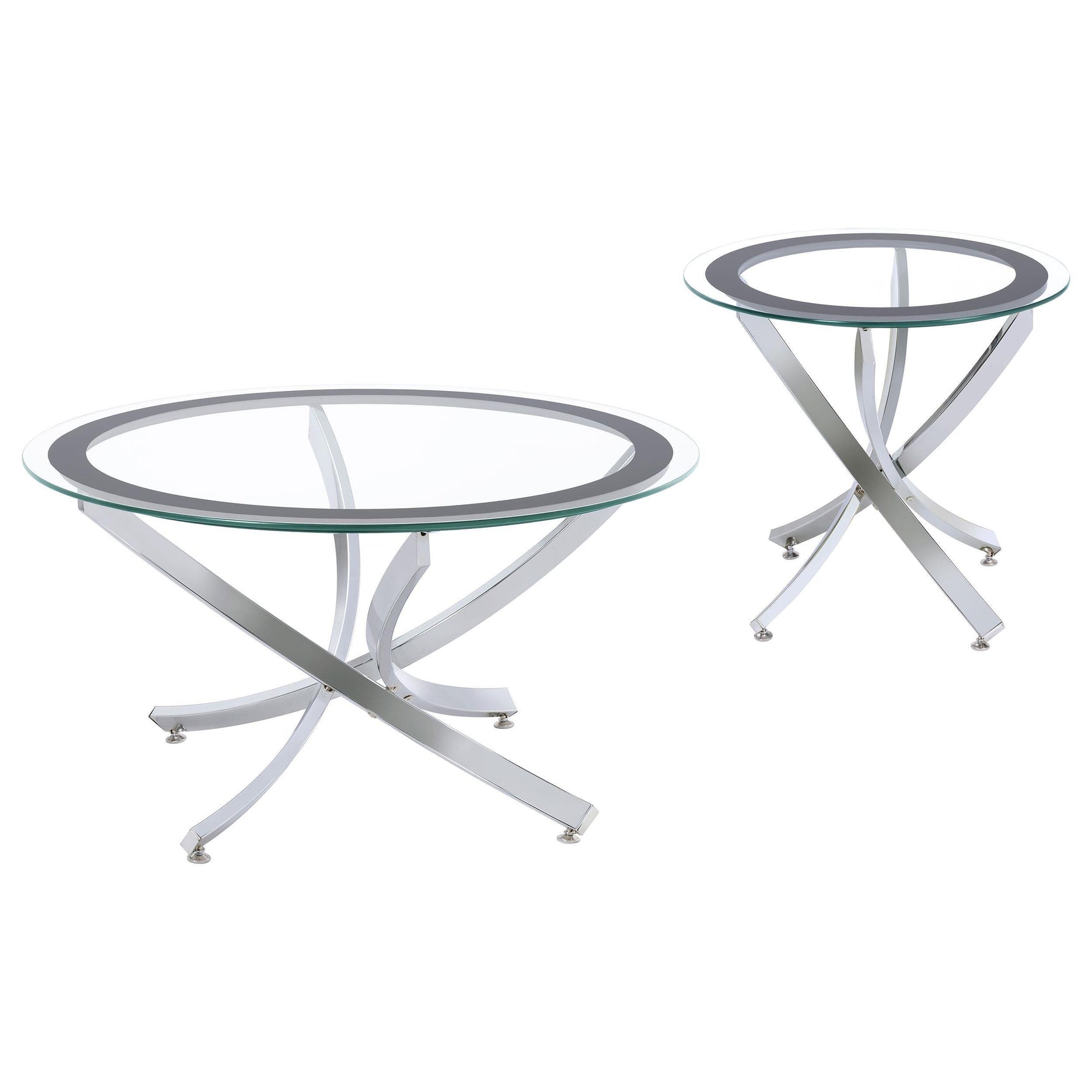BROOKE Brooke 2-piece Round Glass Top Coffee Table Set Chrome 702588-S2 - Ella Furniture