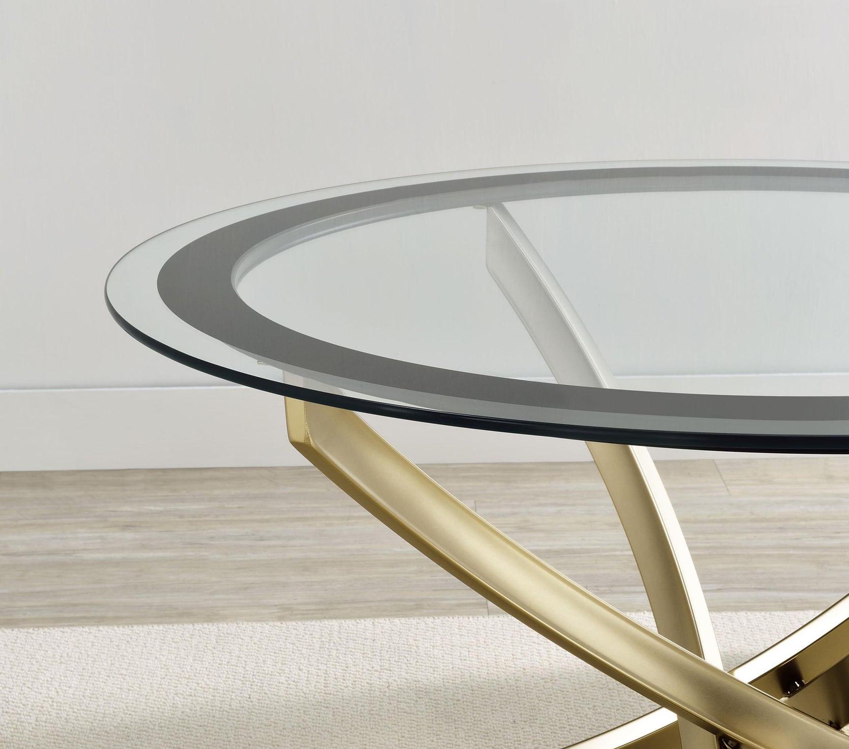 BROOKE Brooke Round Glass Top Coffee Table Metal Base Brass 707888 - Ella Furniture
