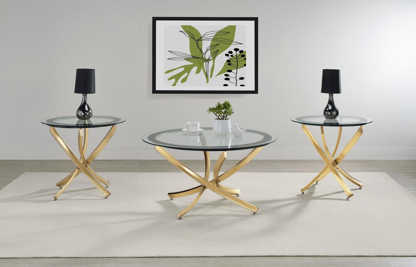 BROOKE Brooke Round Glass Top Side End Table Metal Base Brass 707887 - Ella Furniture
