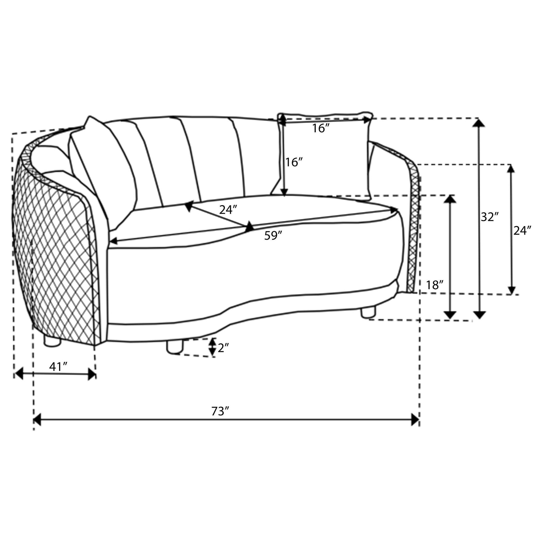 Brookside Velvet Upholstered Curved Loveseat Dark Grey 504845 - Ella Furniture