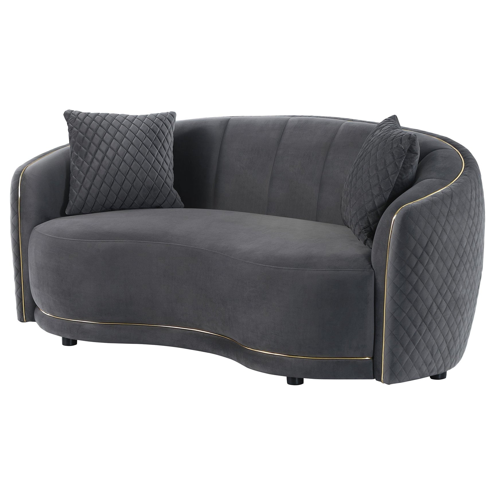 Brookside Velvet Upholstered Curved Loveseat Dark Grey 504845 - Ella Furniture