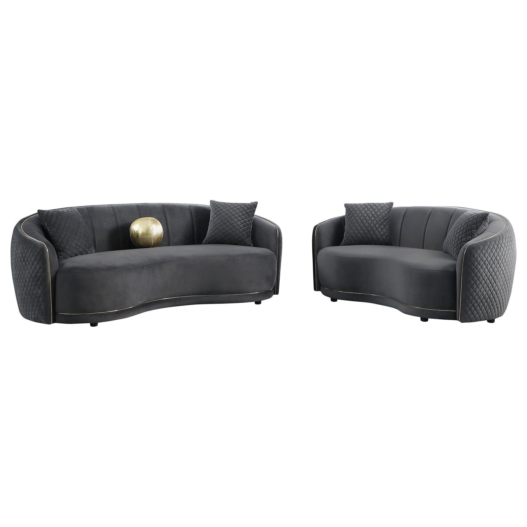 Brookside Velvet Upholstered Curved Sofa Dark Grey 504844 - Ella Furniture