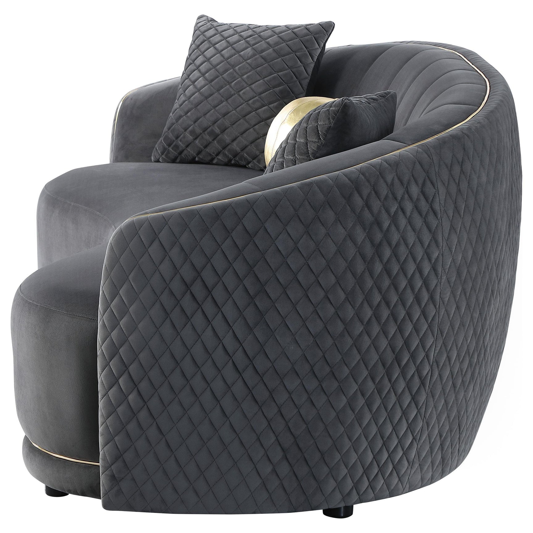 Brookside Velvet Upholstered Curved Sofa Dark Grey 504844 - Ella Furniture