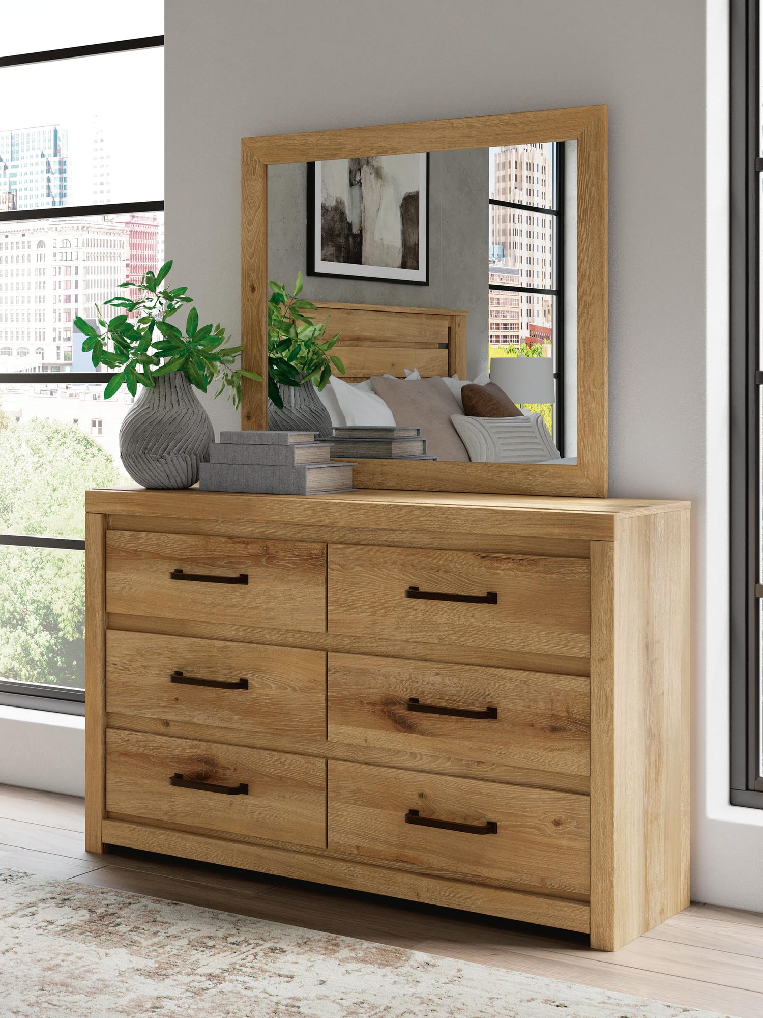 Brozmont Tan Dresser and Mirror from Ella Furniture